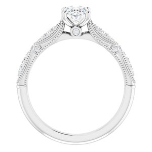 Platinum 7x5 mm Oval Forever One™ Moissanite & 1/10 CTW Diamond Engagement Ring